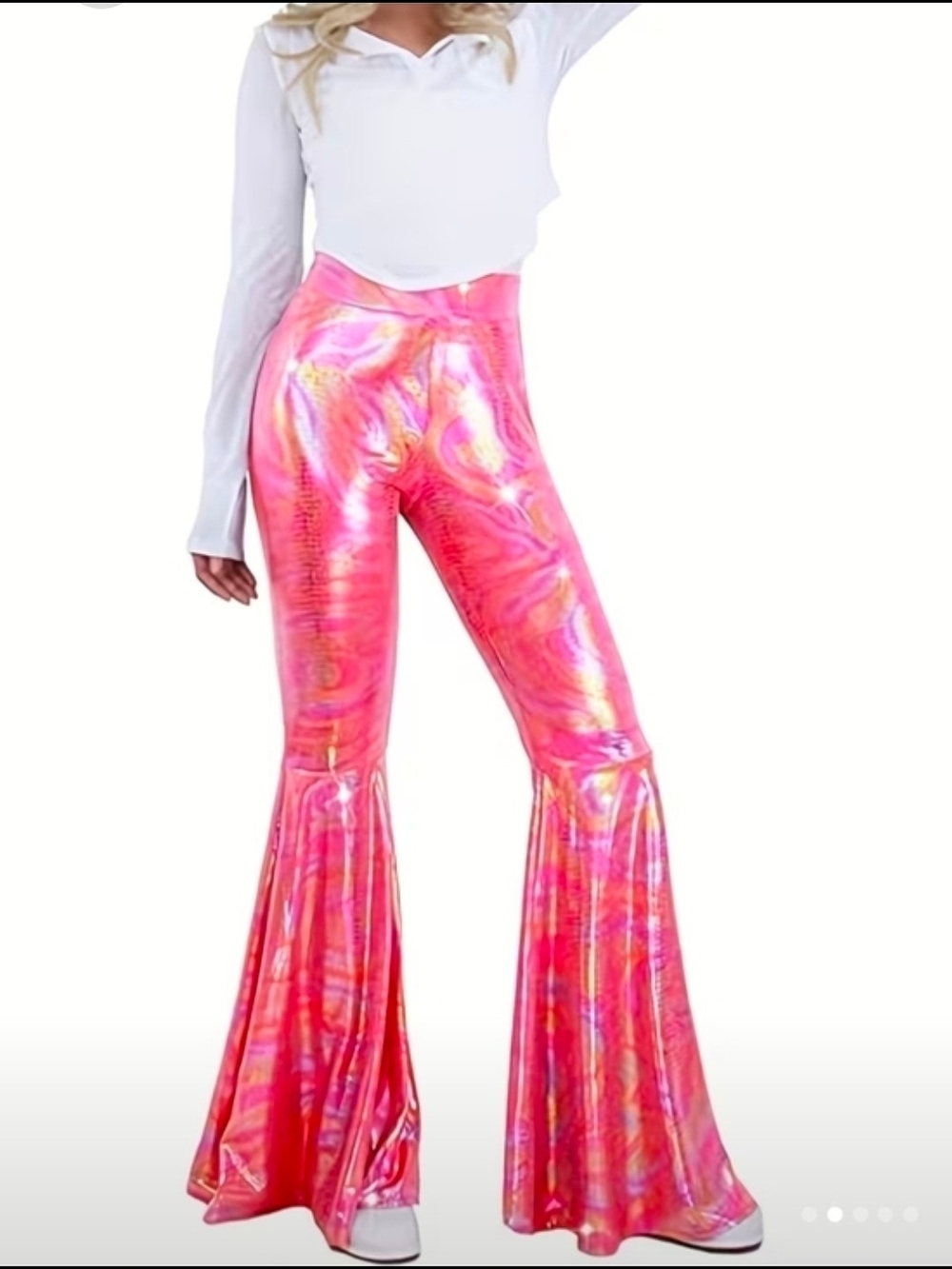 Holographic Pink Flared High-Waist Pants